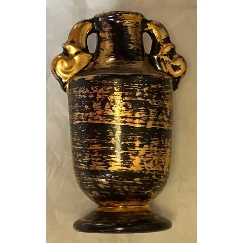 Vintage, Stangl Pottery Hand Painted Black & Gold, Ceramic, Vase